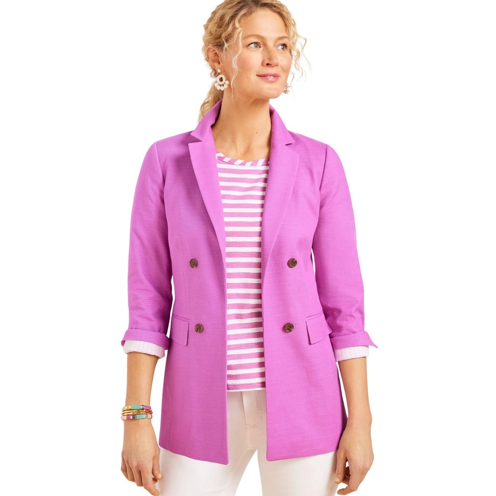 Talbots Blazer 22W Plus Pink Textured Double Breasted Open Front Jacket Preppy
